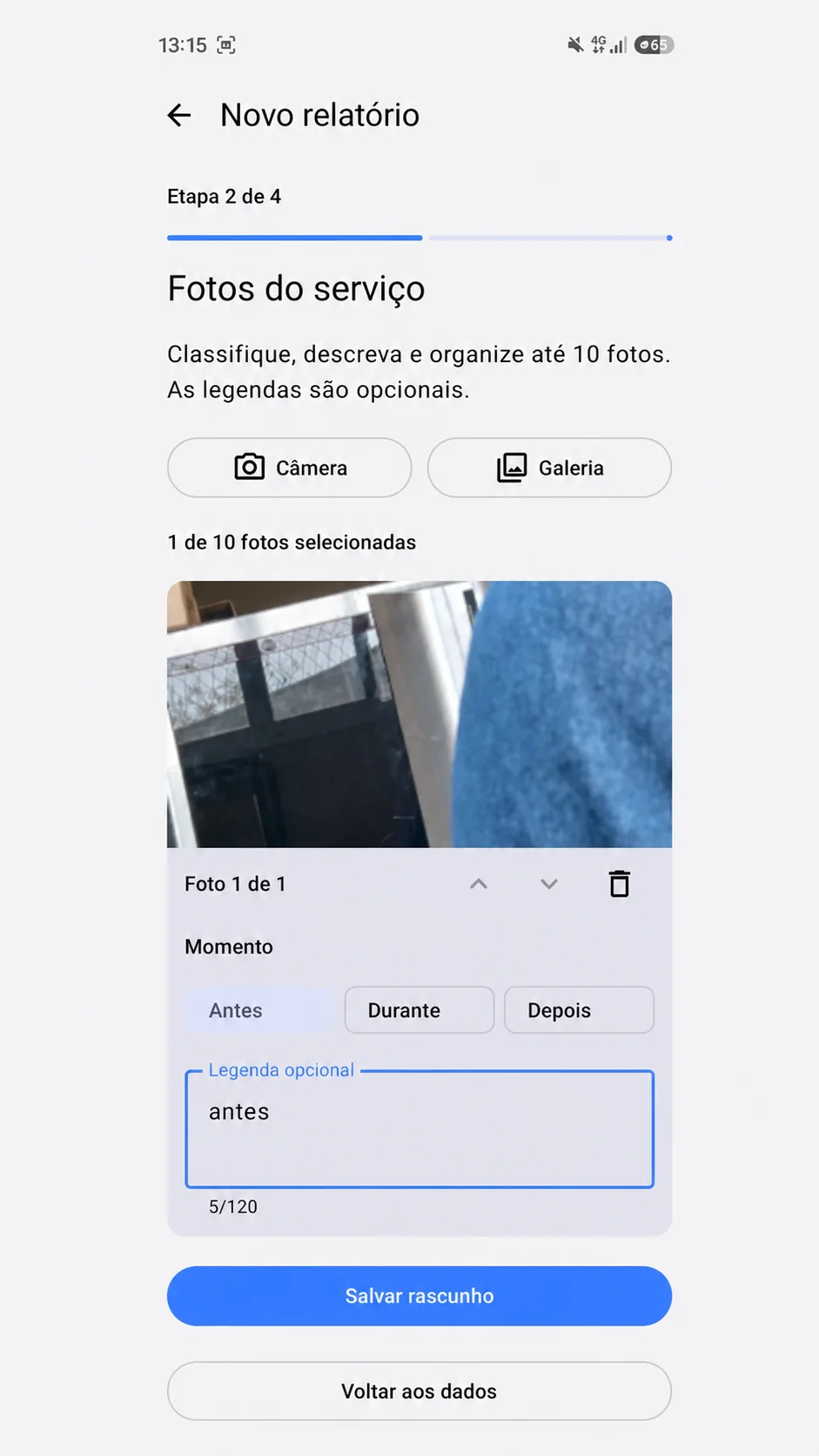 Tela do RelatoPronto para classificar fotos do serviço